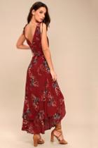 Amal Burgundy Floral Print Wrap Maxi Dress | Lulus