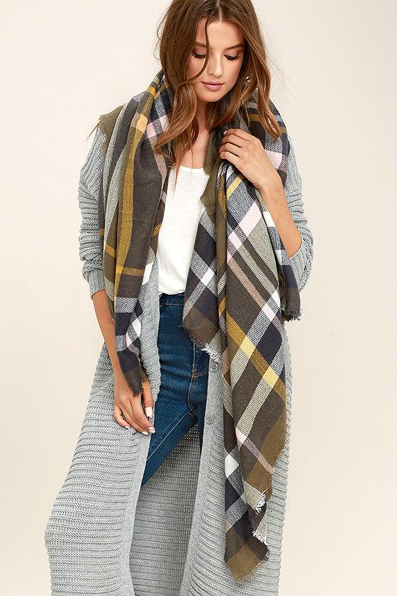 Lulus | Meet Me At The Oak Tree Olive Green Plaid Scarf