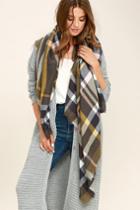 Lulus | Meet Me At The Oak Tree Olive Green Plaid Scarf