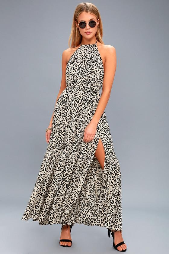 Kivari Roma Beige Leopard Print Halter Maxi Dress | Lulus