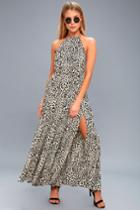 Kivari Roma Beige Leopard Print Halter Maxi Dress | Lulus