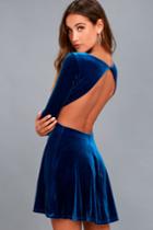 Lulus | Charisma And Charm Royal Blue Velvet Backless Dress | Size Large