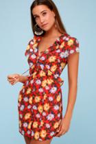 The Fifth Label Unite Coral Red Floral Print Tie-front Dress | Lulus
