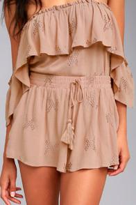 Lulus Feel The Tide Mauve Embroidered Shorts