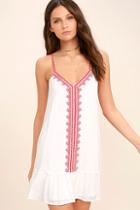 Lulus Sweeten The Deal Red And White Embroidered Dress