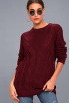 Lulus | Irreplaceable Love Burgundy Cable Knit Sweater | Size Large | Red