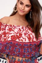 On The Road Lima Blush Pink Print Off-the-shoulder Crop Top | Lulus