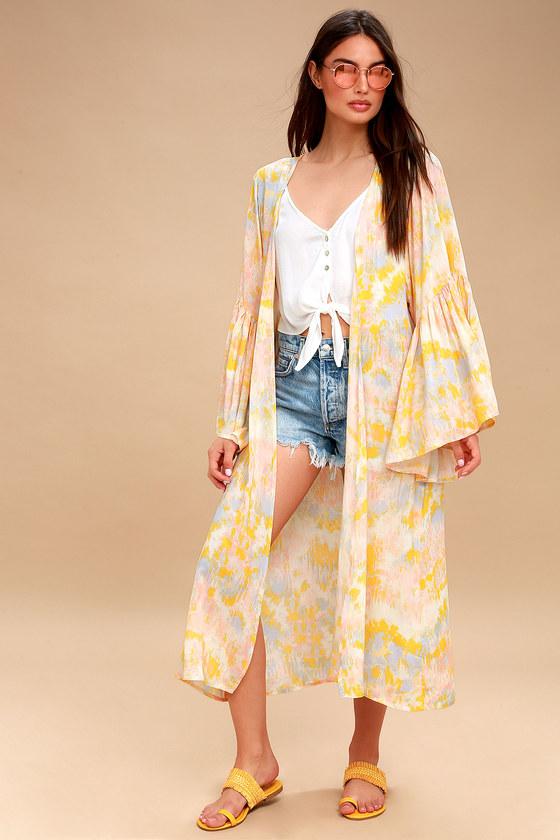 Ardine Peach Print Bell Sleeve Cover-up | Lulus