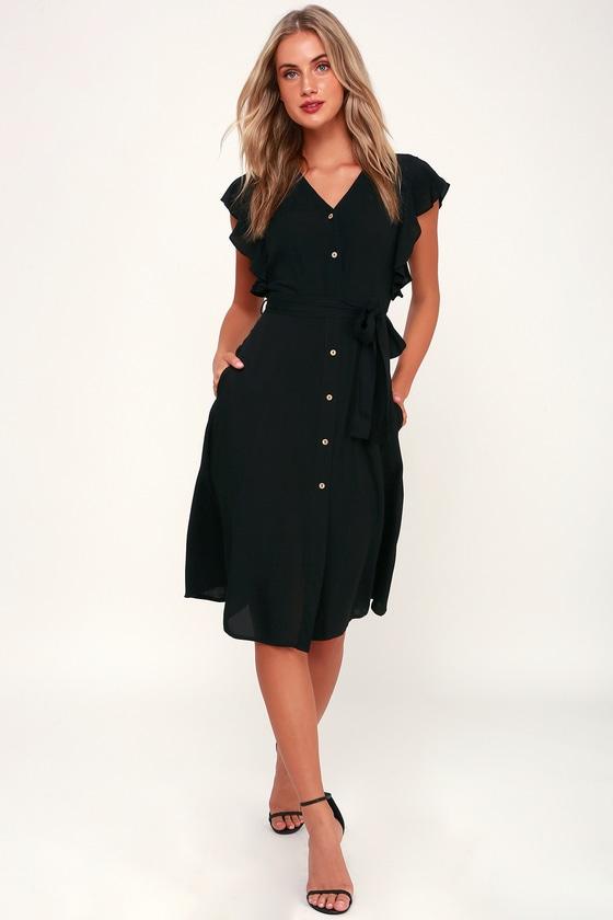 Capri Coast Black Button-front Midi Dress | Lulus