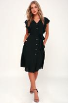 Capri Coast Black Button-front Midi Dress | Lulus