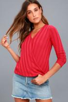 Project Social T | Lacey Red Long Sleeve Wrap Top | Size X-small | Lulus