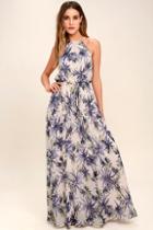 Lulus Gazebo Spirit Pale Blush And Purple Floral Print Maxi Dress