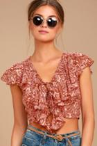Amuse Society Solana Rust Red Floral Print Lace-up Crop Top | Lulus