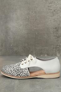 Rollie Sidecut White Snow Leopard Leather And Pony Fur Oxfords