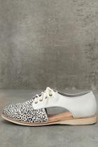 Rollie Sidecut White Snow Leopard Leather And Pony Fur Oxfords
