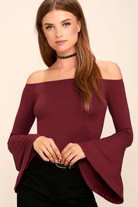 Lulus Flirt Factor Wine Red Off-the-shoulder Top