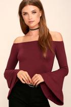 Lulus Flirt Factor Wine Red Off-the-shoulder Top