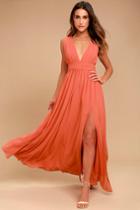 Lulus | Heavenly Hues Rusty Rose Maxi Dress | Size Medium | Pink | 100% Polyester