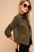 Lulus | Good Luxe Olive Green Lace-up Suede Moto Jacket