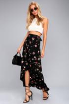 Marvelously Magical Black Floral Print Wrap Maxi Skirt | Lulus