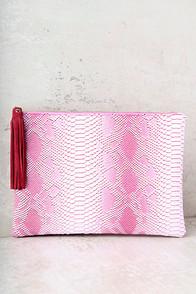 Lulus Sultry Sidewinder Pink Snake Print Clutch
