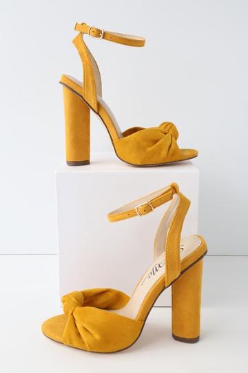 Machi Nessa Mustard Yellow Suede Ankle Strap Heels | Lulus