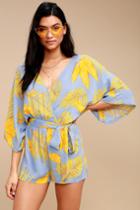 Fontana Light Blue And Yellow Leaf Print Romper | Lulus