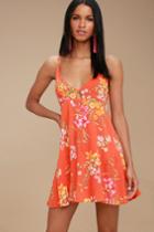 Lily Pond Orange Floral Print Swing Dress | Lulus