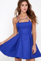 Lulu*s Gift Of Rhyme Cobalt Blue Skater Dress