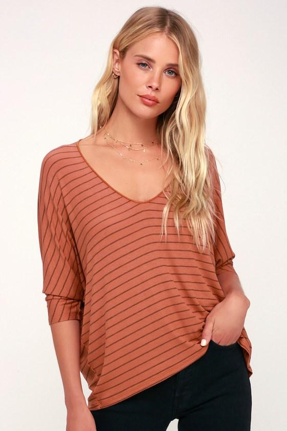 Lulus Basics Canfield Terracotta Striped Dolman Top | Lulus