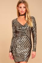 Lulus | Party In The Hills Black And Gold Sequin Bodycon Dress | Size Large | 100% Polyester