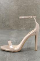 Anne Michelle | Loveliness Nude Patent Ankle Strap Heels | Size 10 | Beige | Vegan Friendly | Lulus