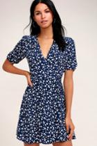 Minkpink Shady Days Navy Blue Floral Print Wrap Dress | Lulus