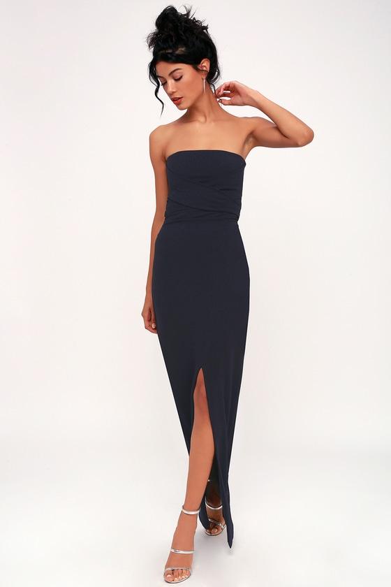 Own The Night Navy Blue Strapless Maxi Dress | Lulus