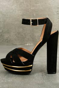 Qupid Brier Black Suede Platform Ankle Strap Heels