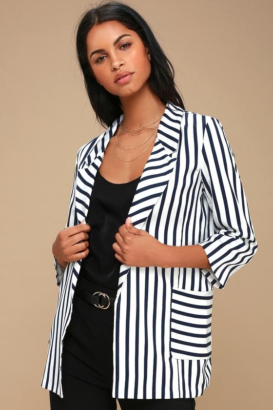 Ralston Blue And White Striped Satin Blazer | Lulus