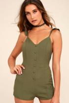 Lulus | Dance It Out Olive Green Backless Romper | Size X-large | 100% Rayon