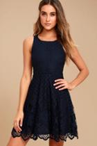 Black Swan | Desirae Navy Blue Lace Skater Dress | Size Medium | 100% Cotton | Lulus