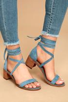 Steve Madden Rizzaa Light Blue Suede Leather Heeled Sandals