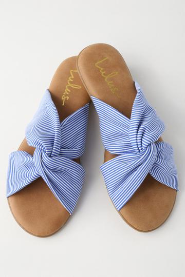 Santana Blue Striped Slide Sandal Heels | Lulus