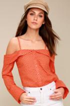 Elena Coral Orange Polka Dot Off-the-shoulder Top | Lulus