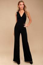 Lulus | Ready For It Black Sleeveless Wide-leg Jumpsuit | Size Large | 100% Polyester