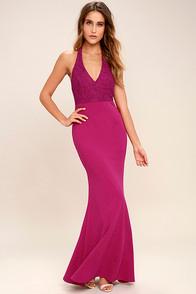Lulus Love Potion Fuschia Lace Halter Maxi Dress