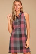 Olive + Oak | Dane Grey And Pink Plaid Sleeveless Shirt Dress | Size X-small | 100% Cotton | Lulus
