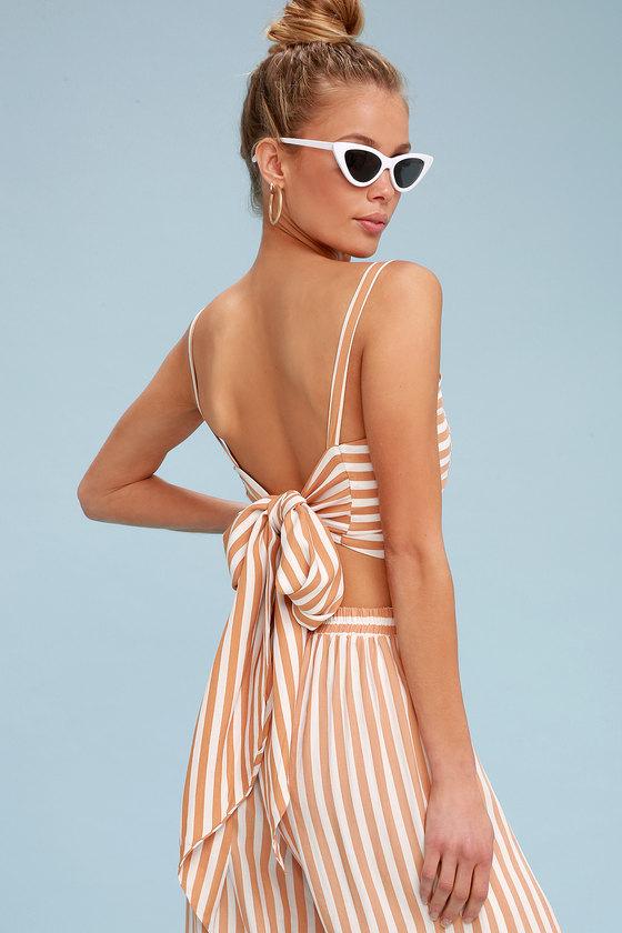 Faithfull The Brand Fortelina Nude Striped Tie-back Crop Top | Lulus