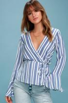 Love Is Enough Blue And White Striped Wrap Top | Lulus