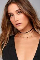 Lulus | Made Of Stars Black And Gold Layered Choker Necklace | Vegan Friendly