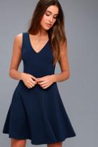 Bon Appetit Navy Blue Skater Dress | Lulus