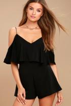 Lulus | Daily Soiree Black Off-the-shoulder Romper | Size X-large | 100% Polyester