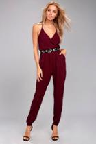 Lulus Learning To Fly Burgundy Jumpsuit
